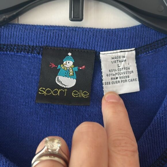 SPORT ELLE Vintage Blue Christmas Sweater Size Large - Picture 4 of 5